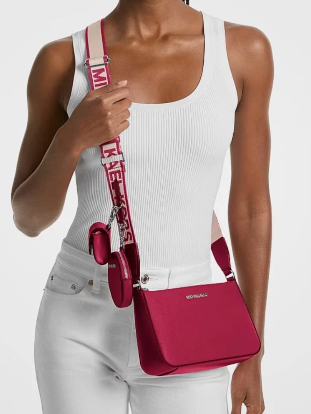 New Michael Kors Jet Set Travel Small Crossbody / Tech Attachment Dark Raspbery